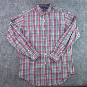 Ralph Lauren Shirt Medium Classic Fit Red Green Plaid Long Sleeve Button Down
